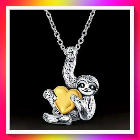 Adorable Cartoon look Sloth animal Pendant Necklace with Heart