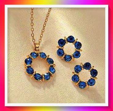 Exquisite Round Blue Flower design 3 pc Jewellery Set