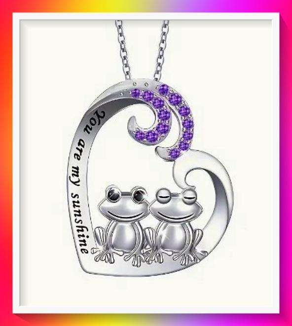 Special Heart-Shaped Frog Couple Purple Rhinestone Pendant Necklace