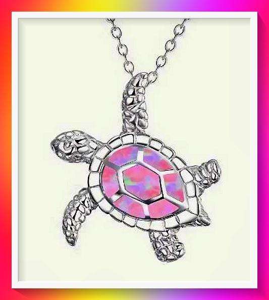 Beautiful pink Enamel Turtle Pendant Necklace