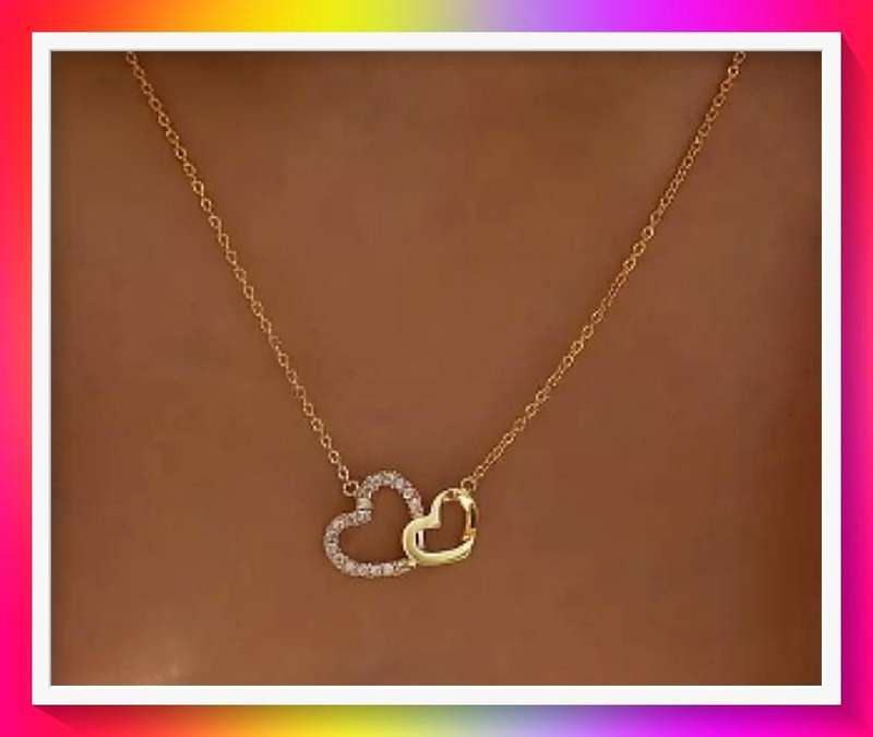 Luxurious Double Heart and Rhinestone Pendant Necklace