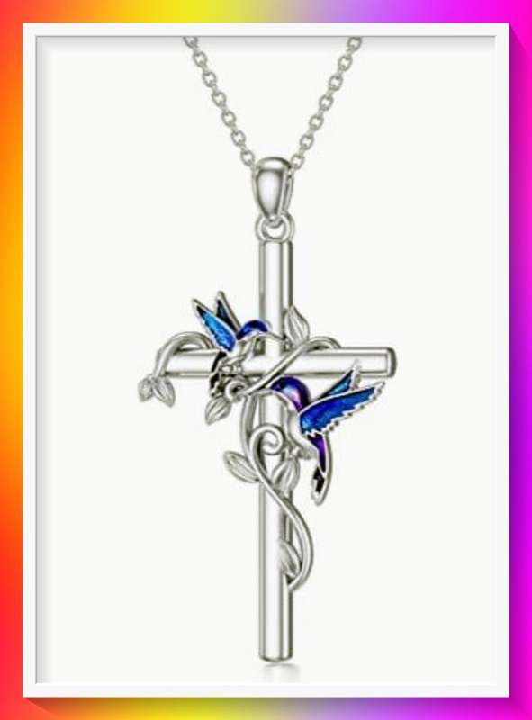 Gorgeous Hummingbird Cross Necklace In Cross Pendant Necklace
