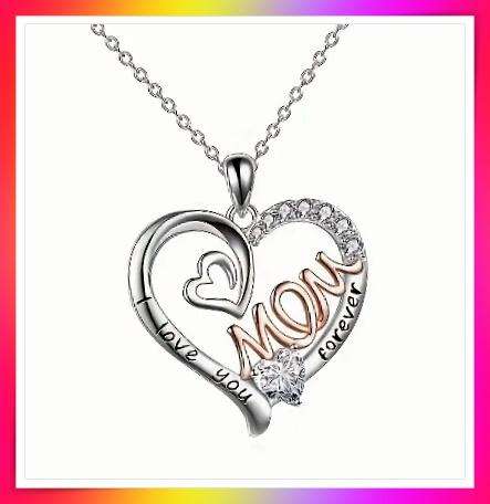 Pretty Mom Double Heart Rhinestone Decor Heart-shaped Necklace