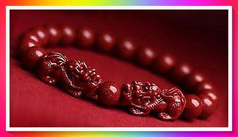 Lucky Charm Bracelet - Natural Cinnabar Stone  with Wealth & Prosperity Symbols (Pixiu)