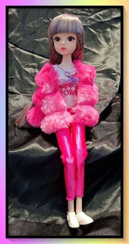Gorgeous girl power pink faux fur jacket doll