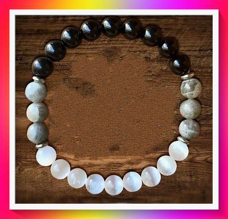 Luxurious Black and White faux Gemstone Bead Protection Bracelet - 8mm High-Quality Beads
