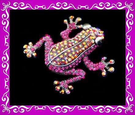 Adorable bright colours pink and red frog brooch lapel pin