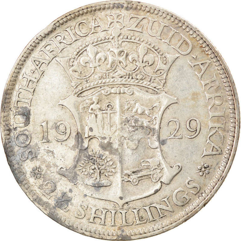 South African two-shilling coin, also known as a florin, from 1929.