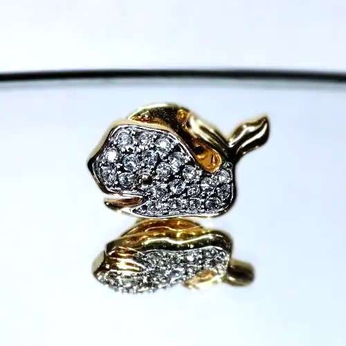 Swarovski Crystal Whale Pin Gold with Clear Crystals