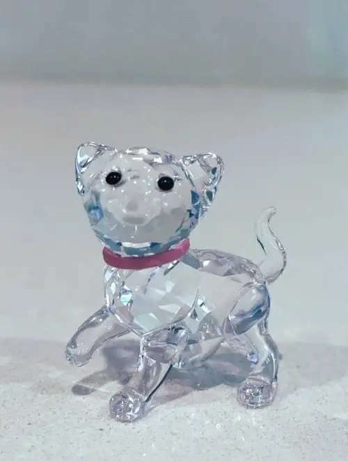 Swarovski Crystal Cat Kitten Standing With Pink Collar