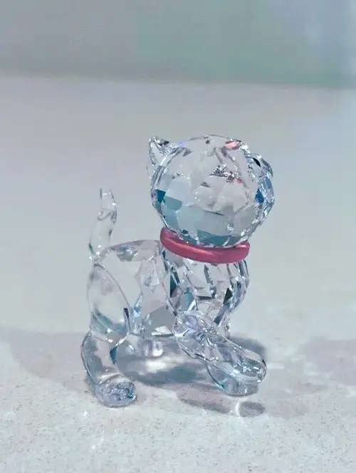 Swarovski Crystal Cat Kitten Standing With Pink Collar