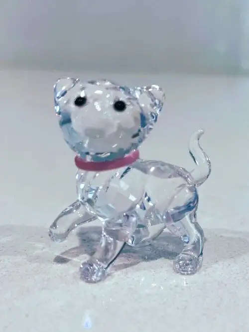 Swarovski Crystal Cat Kitten Standing With Pink Collar