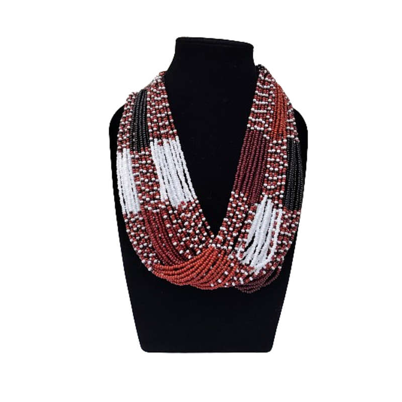 Abacus Original Beaded Necklace Stunning brown and White Glass Bead Bib Necklace