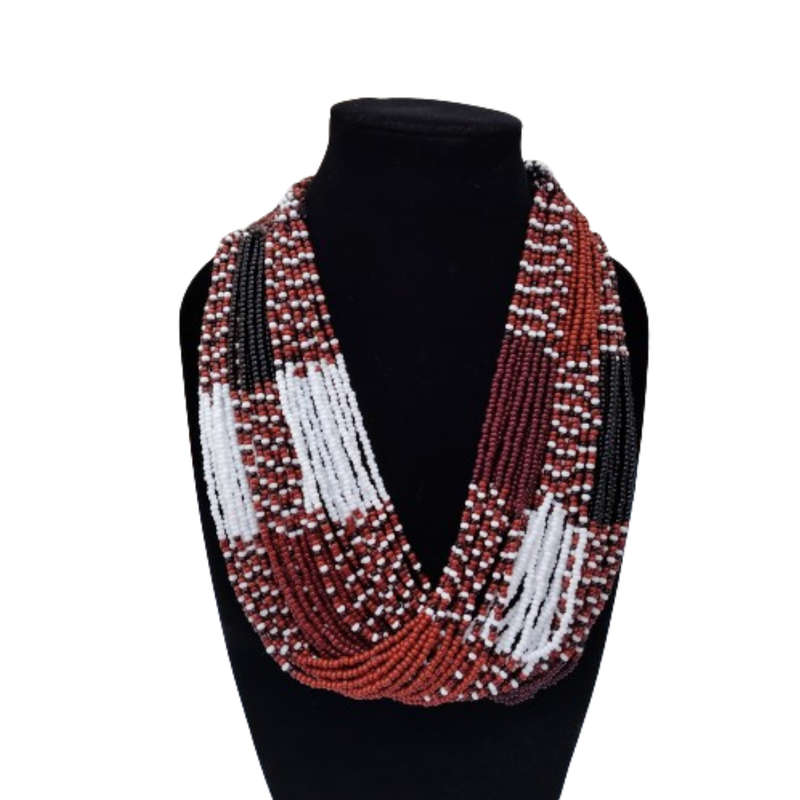 Abacus Original Beaded Necklace Stunning brown and White Glass Bead Bib Necklace