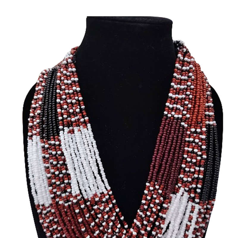 Abacus Original Beaded Necklace Stunning brown and White Glass Bead Bib Necklace