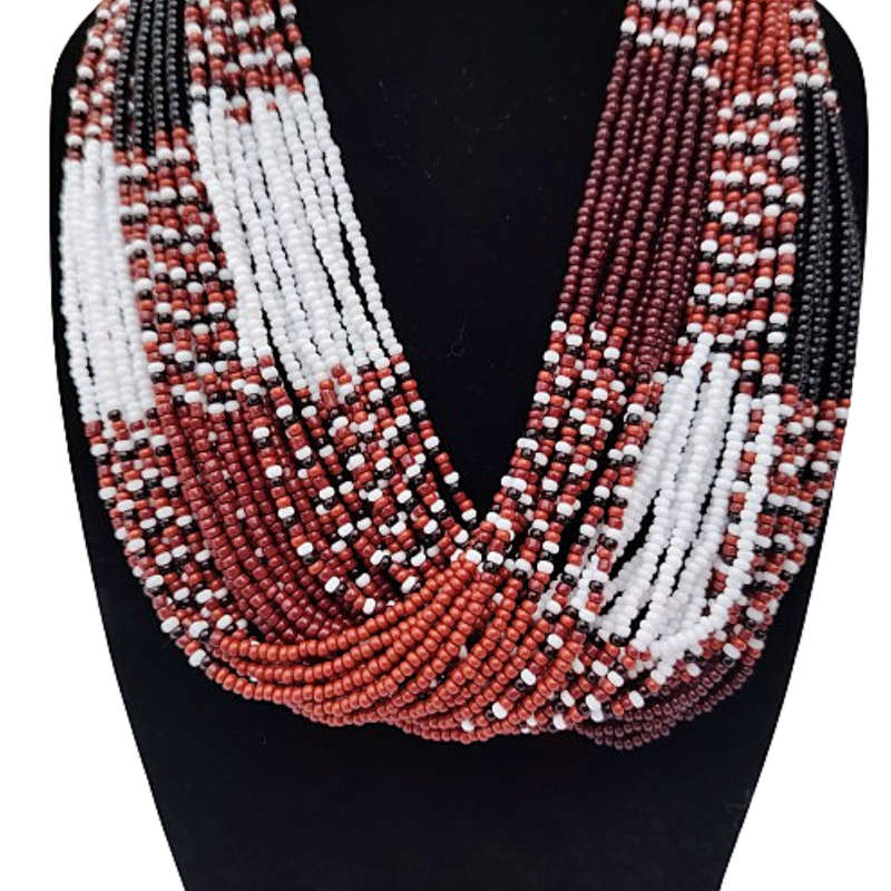 Abacus Original Beaded Necklace Stunning brown and White Glass Bead Bib Necklace
