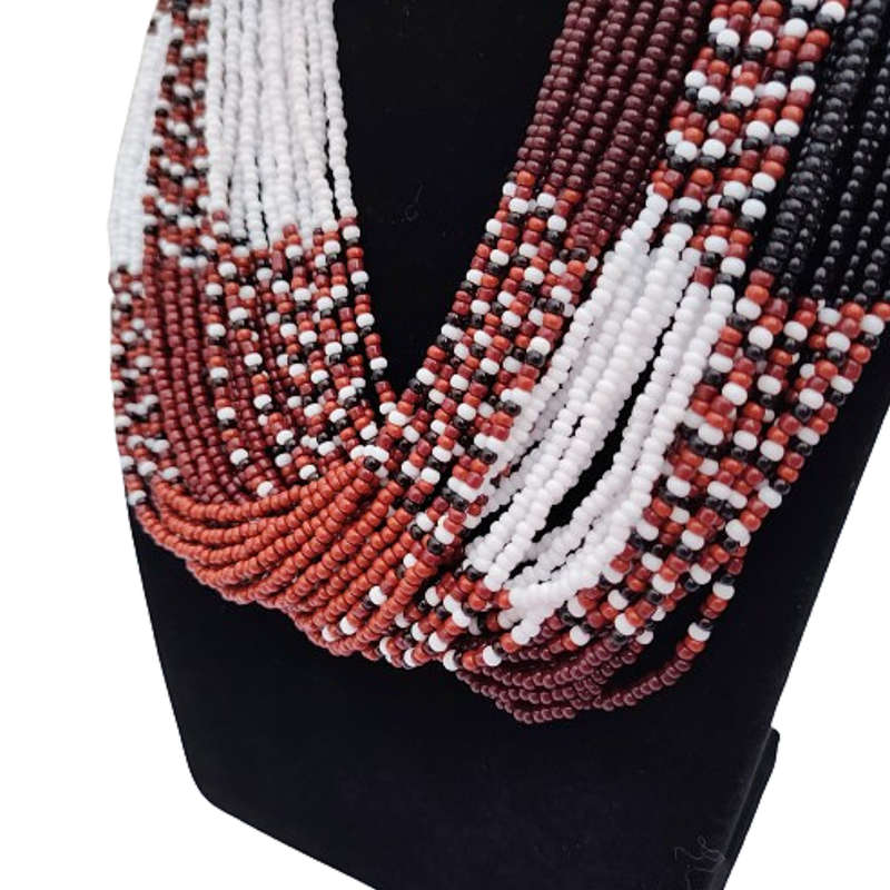 Abacus Original Beaded Necklace Stunning brown and White Glass Bead Bib Necklace