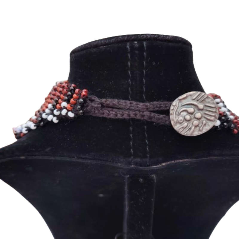 Abacus Original Beaded Necklace Stunning brown and White Glass Bead Bib Necklace