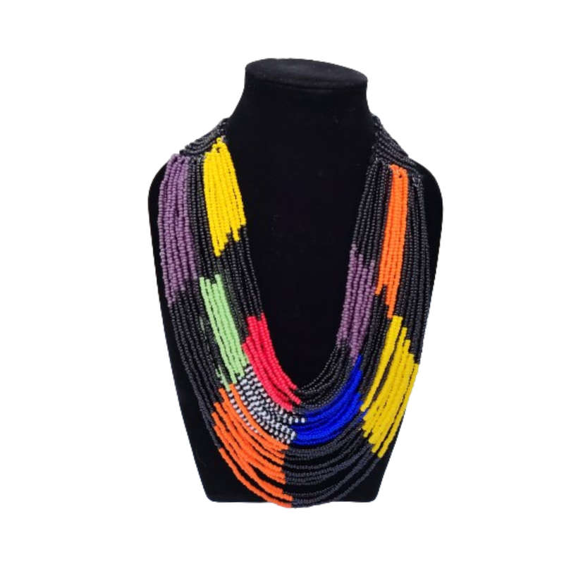 Abacus Original Beaded Necklace Stunning Several Coloured Glass Bead Bib Necklace