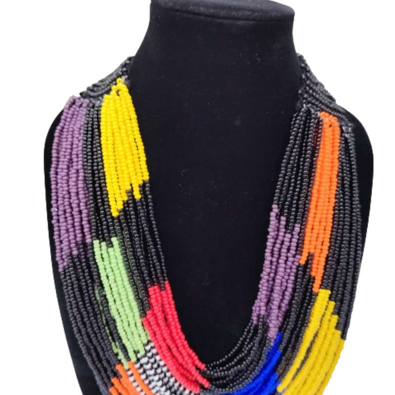 Abacus Original Beaded Necklace Stunning Several Coloured Glass Bead Bib Necklace