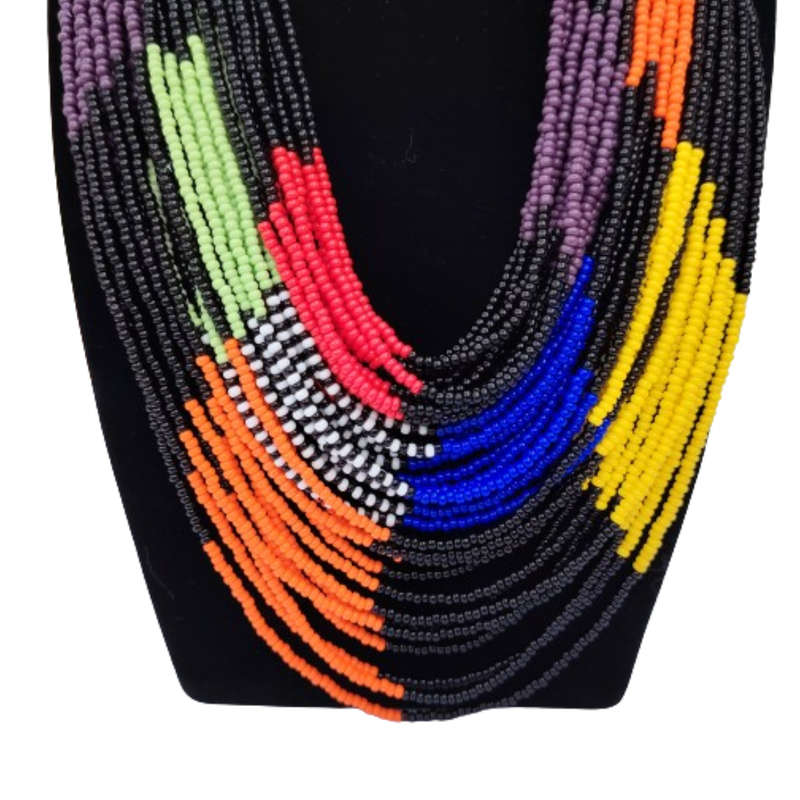 Abacus Original Beaded Necklace Stunning Several Coloured Glass Bead Bib Necklace