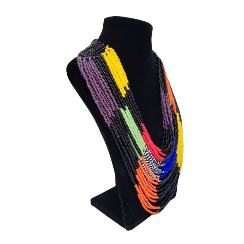 Abacus Original Beaded Necklace Stunning Several Coloured Glass Bead Bib Necklace
