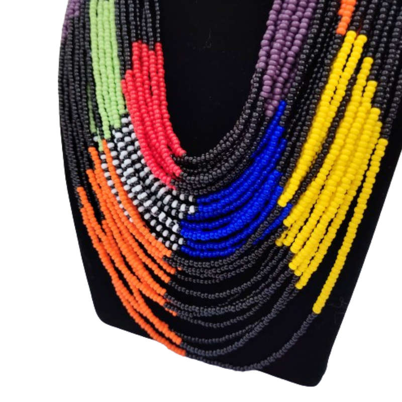 Abacus Original Beaded Necklace Stunning Several Coloured Glass Bead Bib Necklace