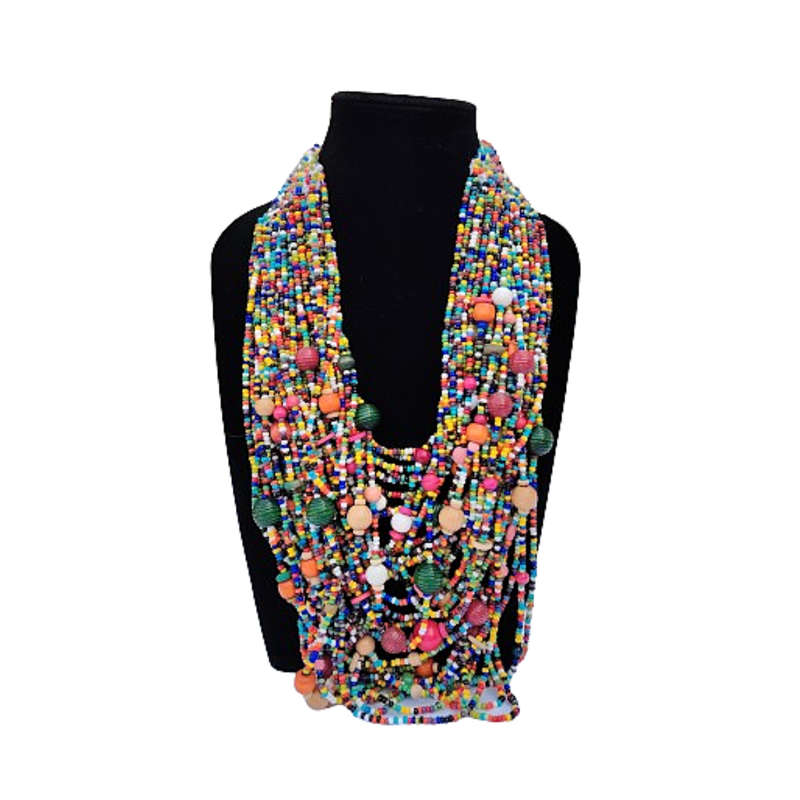 Abacus Original Beaded Necklace Stunning Multi Coloured Glass Bead Bib Necklace