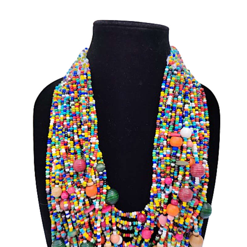 Abacus Original Beaded Necklace Stunning Multi Coloured Glass Bead Bib Necklace