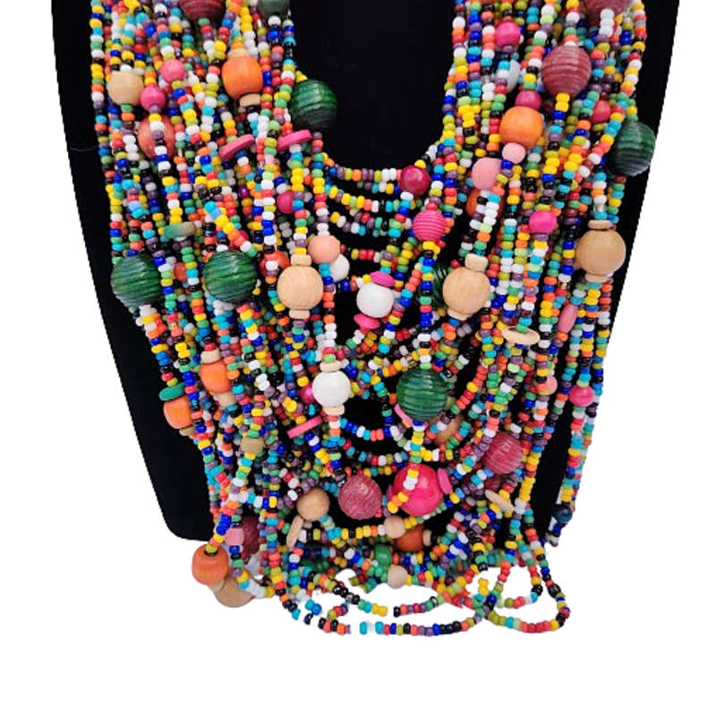 Abacus Original Beaded Necklace Stunning Multi Coloured Glass Bead Bib Necklace