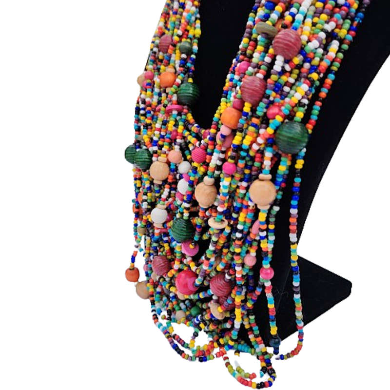 Abacus Original Beaded Necklace Stunning Multi Coloured Glass Bead Bib Necklace