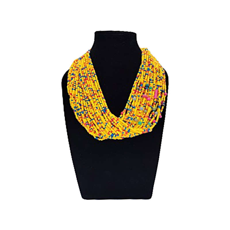 Abacus Original Beaded Necklace Stunning Yellow and Mixed Glass Bead Bib Necklace