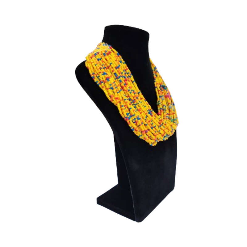 Abacus Original Beaded Necklace Stunning Yellow and Mixed Glass Bead Bib Necklace