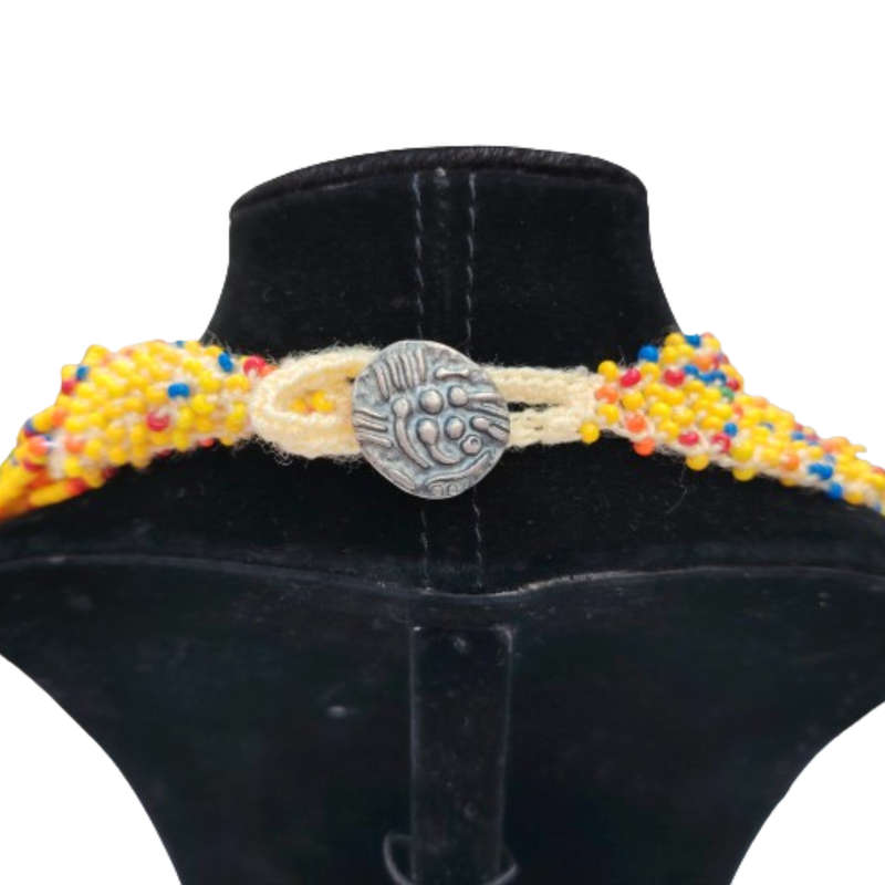 Abacus Original Beaded Necklace Stunning Yellow and Mixed Glass Bead Bib Necklace