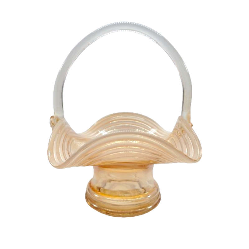 Victorian Wedding Amber and White Glass Handled Basket
