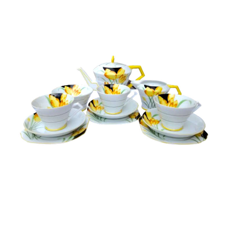 Yellow Crocus Art Deco porcelain Tea Set