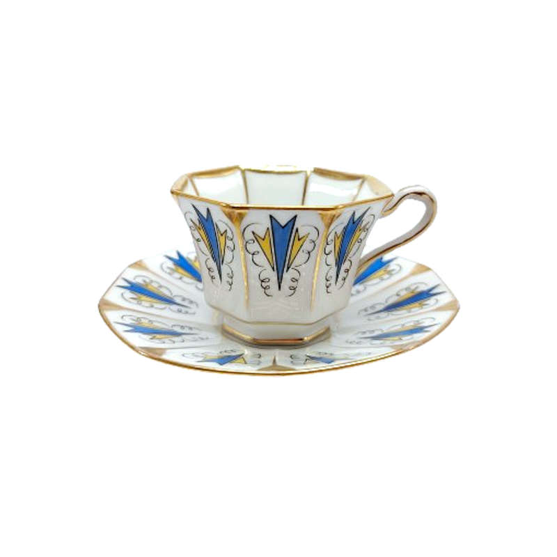 Tirschenreuth Blue Yellow and Gold Demitasse Cup and Saucer