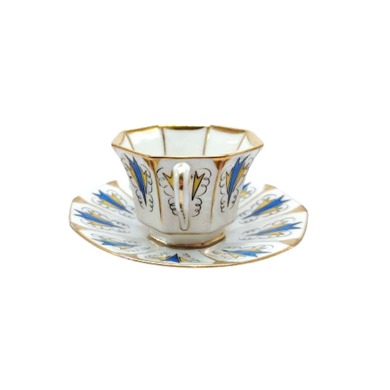 Tirschenreuth Blue Yellow and Gold Demitasse Cup and Saucer