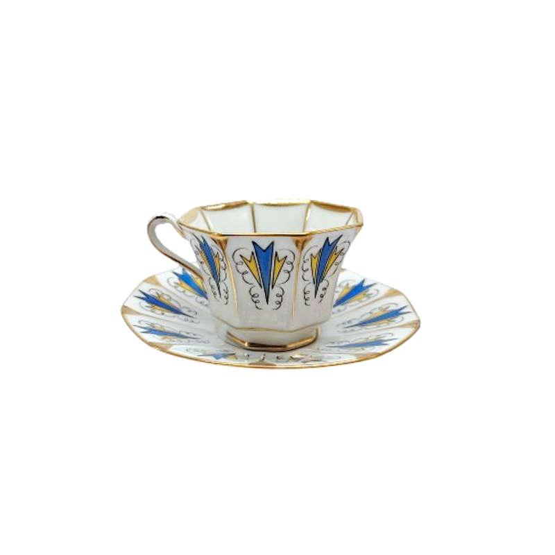 Tirschenreuth Blue Yellow and Gold Demitasse Cup and Saucer