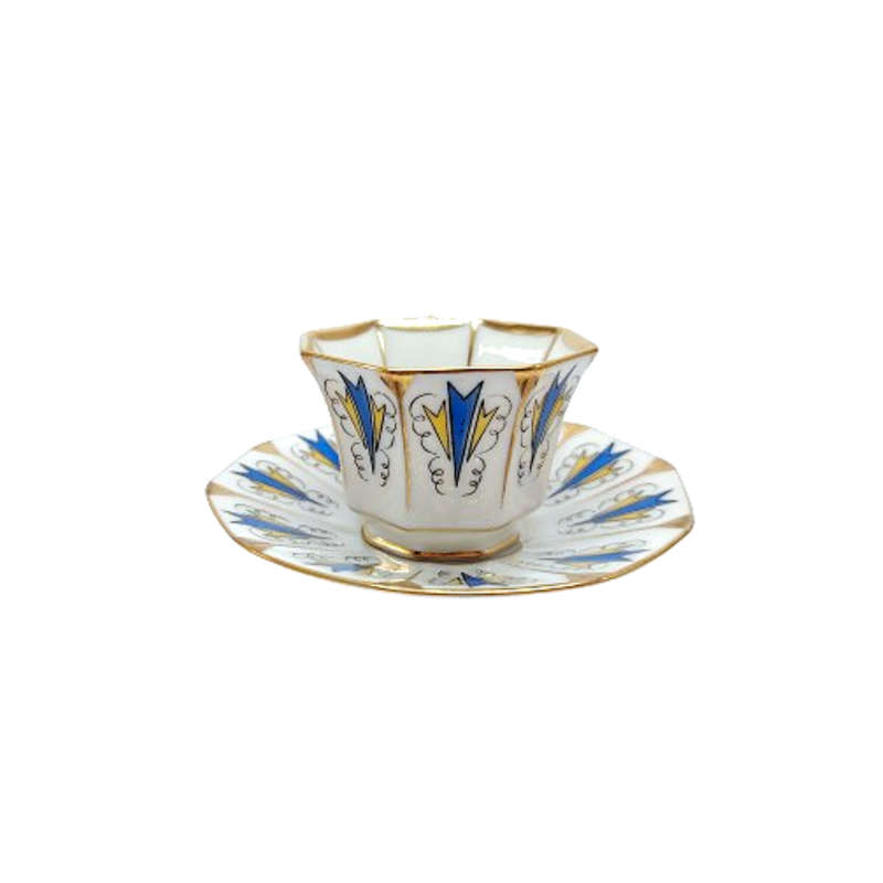 Tirschenreuth Blue Yellow and Gold Demitasse Cup and Saucer