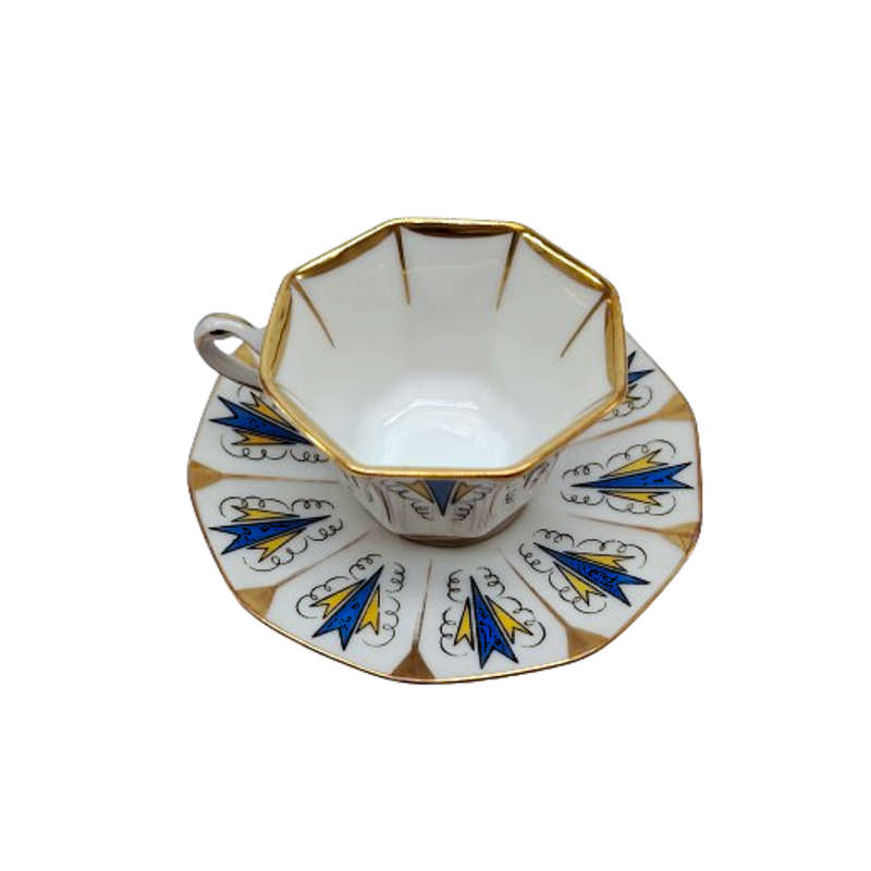 Tirschenreuth Blue Yellow and Gold Demitasse Cup and Saucer