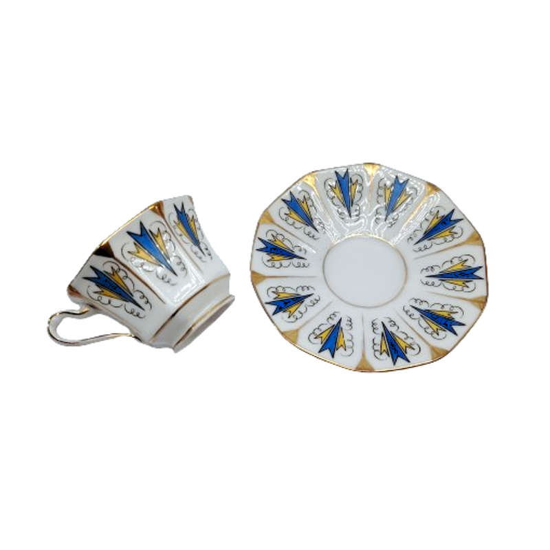 Tirschenreuth Blue Yellow and Gold Demitasse Cup and Saucer