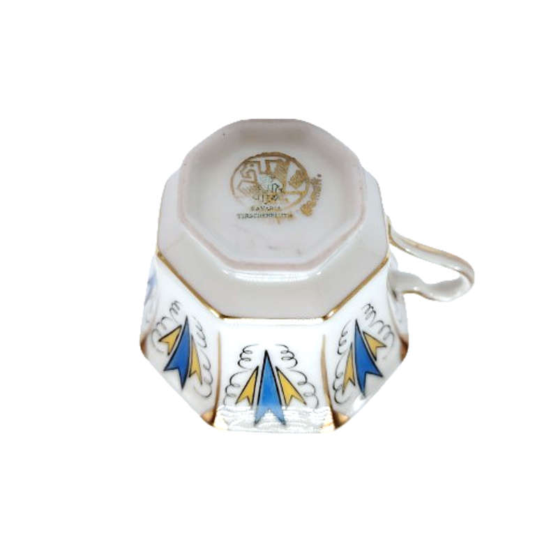 Tirschenreuth Blue Yellow and Gold Demitasse Cup and Saucer