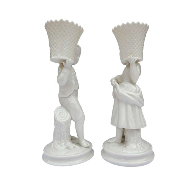 Belleek classic Boy and Girl basket carrier figurines part of the Archive Collection