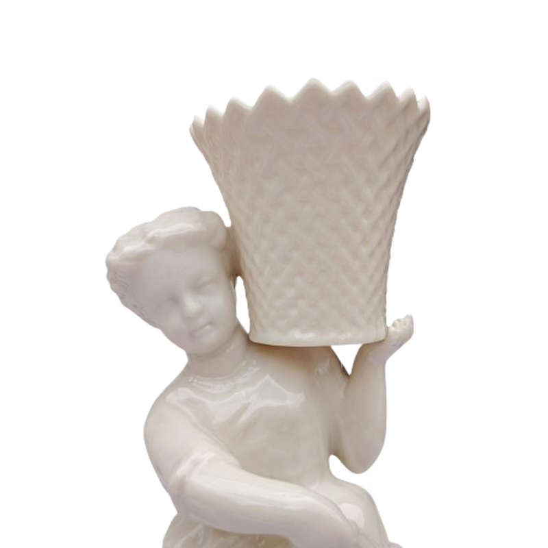 Belleek classic Boy and Girl basket carrier figurines part of the Archive Collection