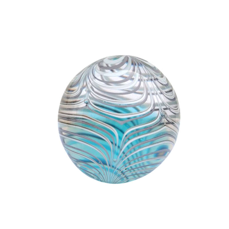 Large Glass Swirl Blue White and Grey Paperweight