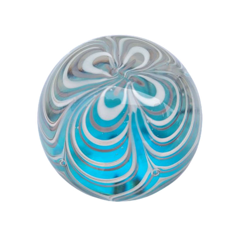Large Glass Swirl Blue White and Grey Paperweight
