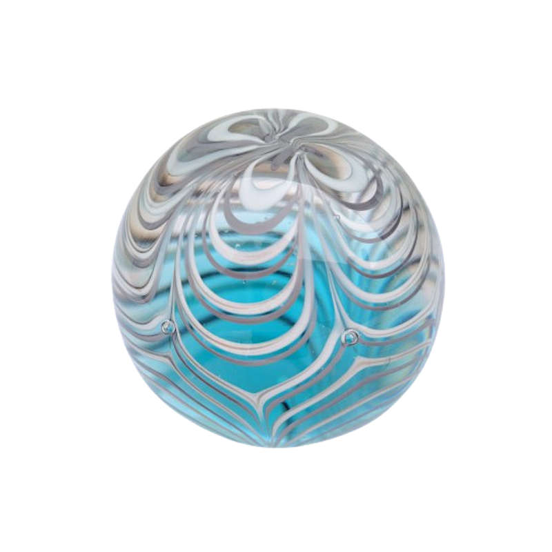 Large Glass Swirl Blue White and Grey Paperweight