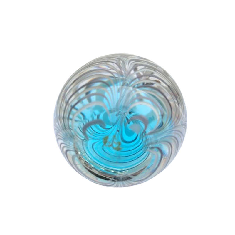 Large Glass Swirl Blue White and Grey Paperweight