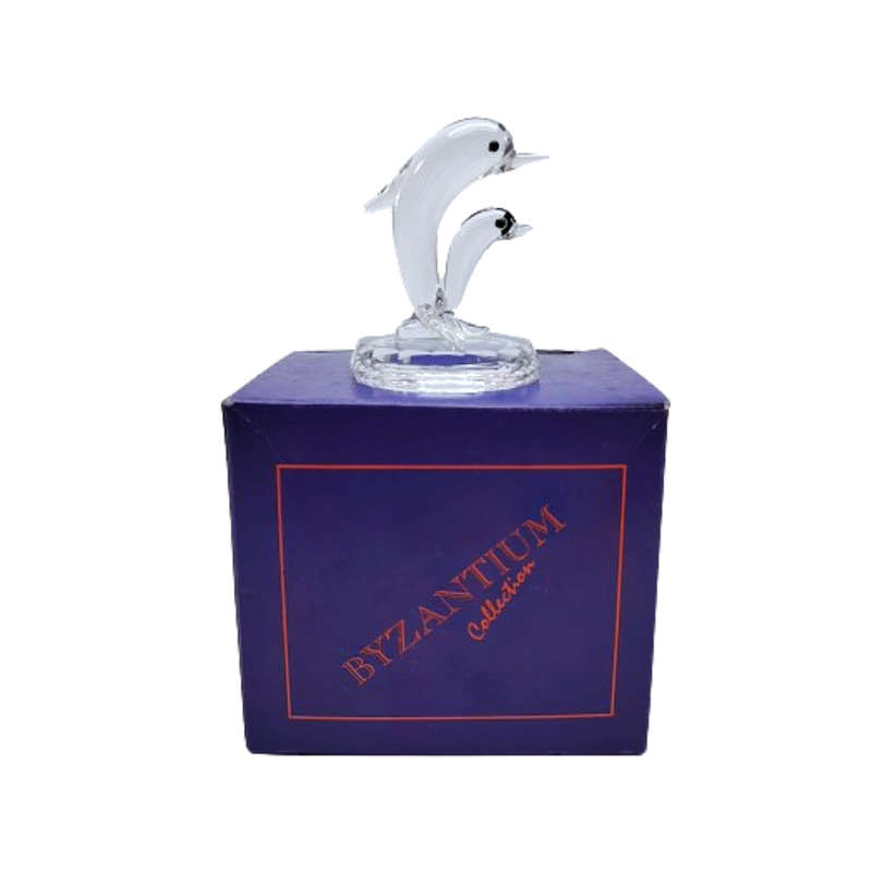 Byzantium Crystal Collection Stunning Cut Glass Crystal Mother and baby Dolphin